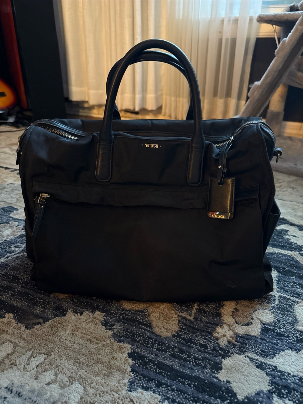 TUMI Dara carry-all Black Nylon Travel Brief with Leather Trim